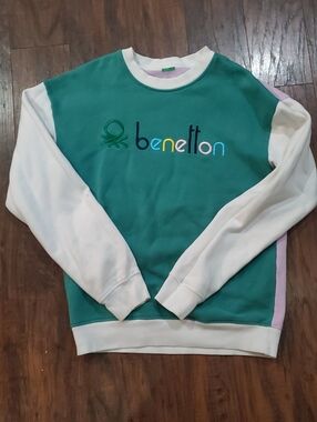 United Colors Of Benetton Teal Colorblock Crewneck Sweatshirt